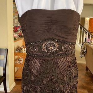 Dark Brown strapless beaded and lace dress